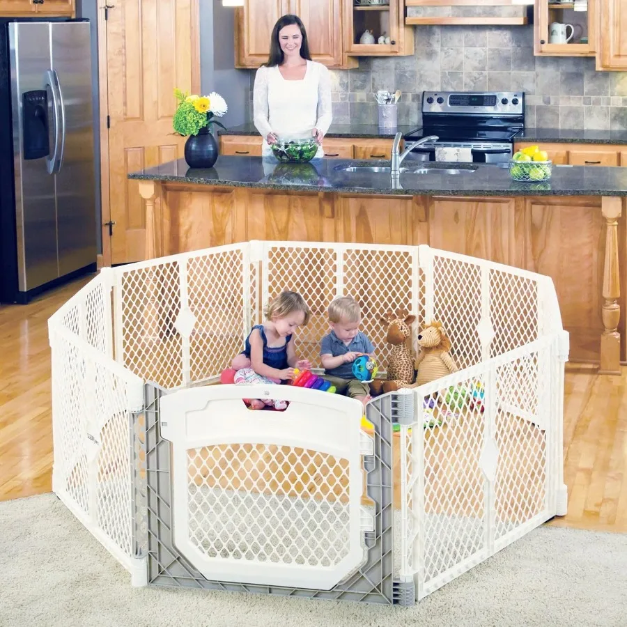 

Superyard Ultimate Play Yard: отдельно стоящий детский манеж из 8 панелей с дверцей — закрывает до 34,4 квадратных футов — 26 дюймов