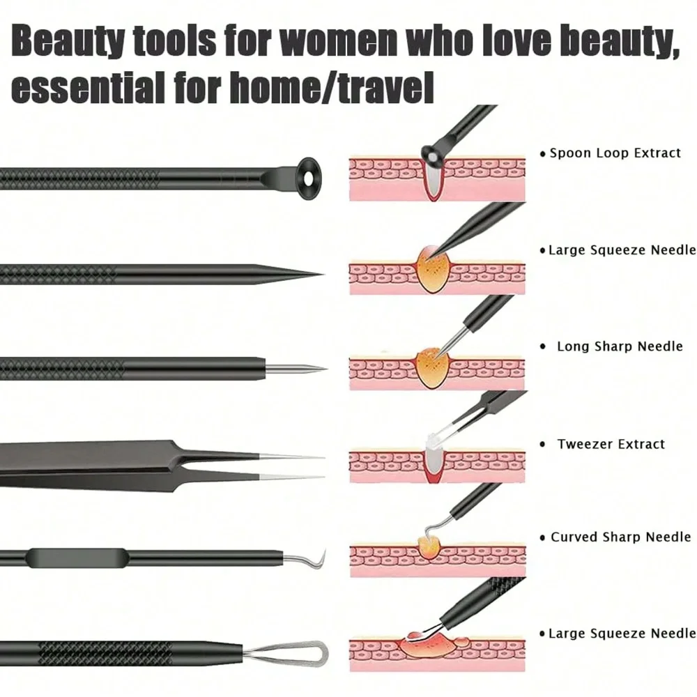 여드름 바늘 및 블랙헤드 핀셋 세트 - 전문적인 얼굴 피부 미용 관리를 위한 모공 클렌징 도구