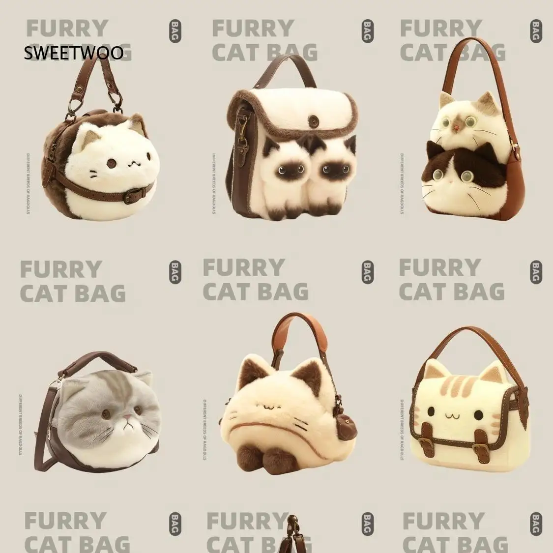 2026 Fluffy Cat Shaped Plush Handbag Cute Animal Design Shoulder Bag Kawaii Style Small Purse for Girls Daily Use and Cosplay