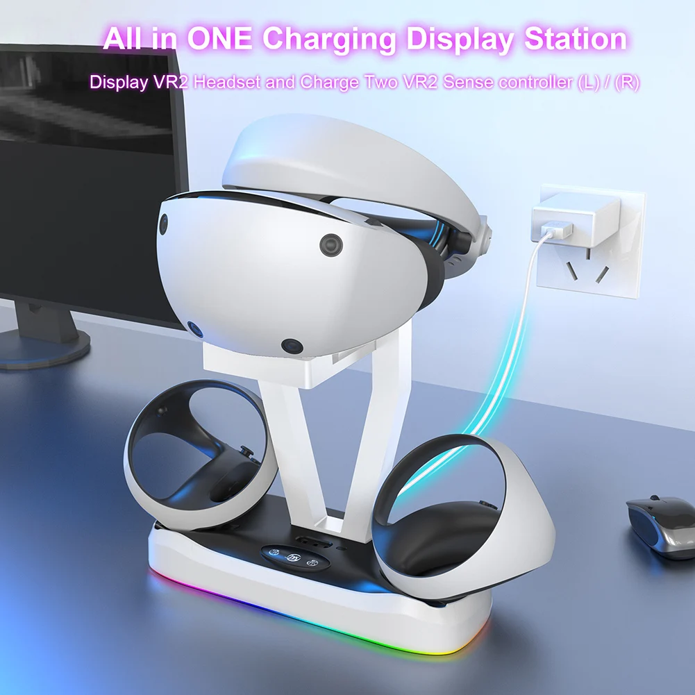 For PS VR2 Charging Stand with Display Light Handle Charging Base with Glasses Holder Gamepad Charging Stand for PS5 Accessories