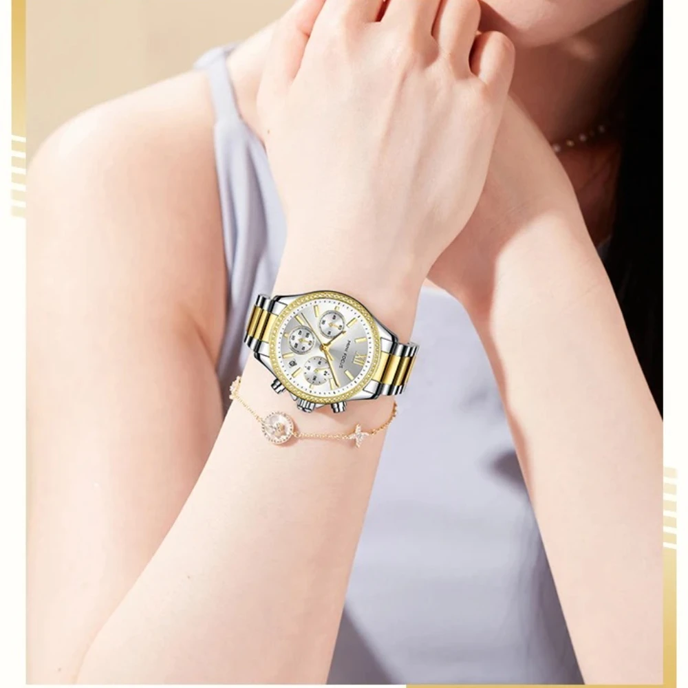 MINI FOCUS 0617L Steel Belt Quartz Women's Watch Waterproof Calendar Luminous Chronograph Watches for Women Relogios Masculino