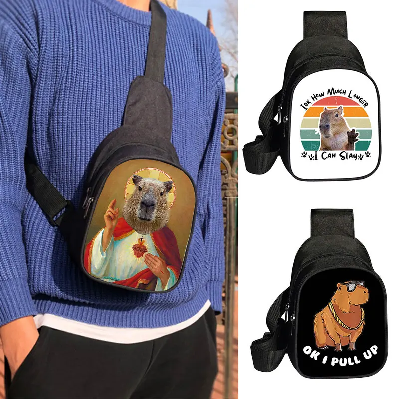 Sac à bandoulière imprimé dessin animé Capybara, sac de poitrine, Animal Harajuku, sacs d'extérieur pour voyage téléphone, porte-monnaie Streetwear