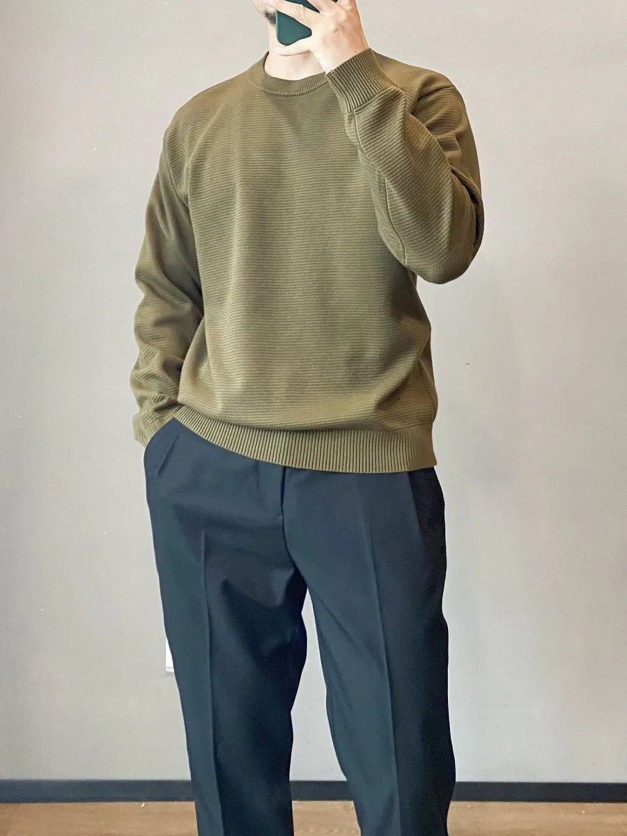 

Spring Autumn Korean Sle Long Sve Knitted Sweater Men's White round Ne Casual Faion Inner Wear Base Layer irt