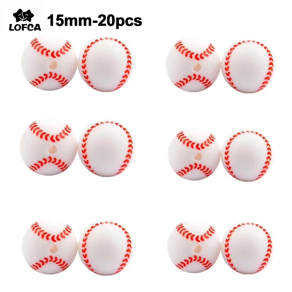 Lofca 15mm Silicone Beads Baseball 20pcs/Lot Silicone Soft Chew DIY Food Grade Oral Care Baby Teether Toy