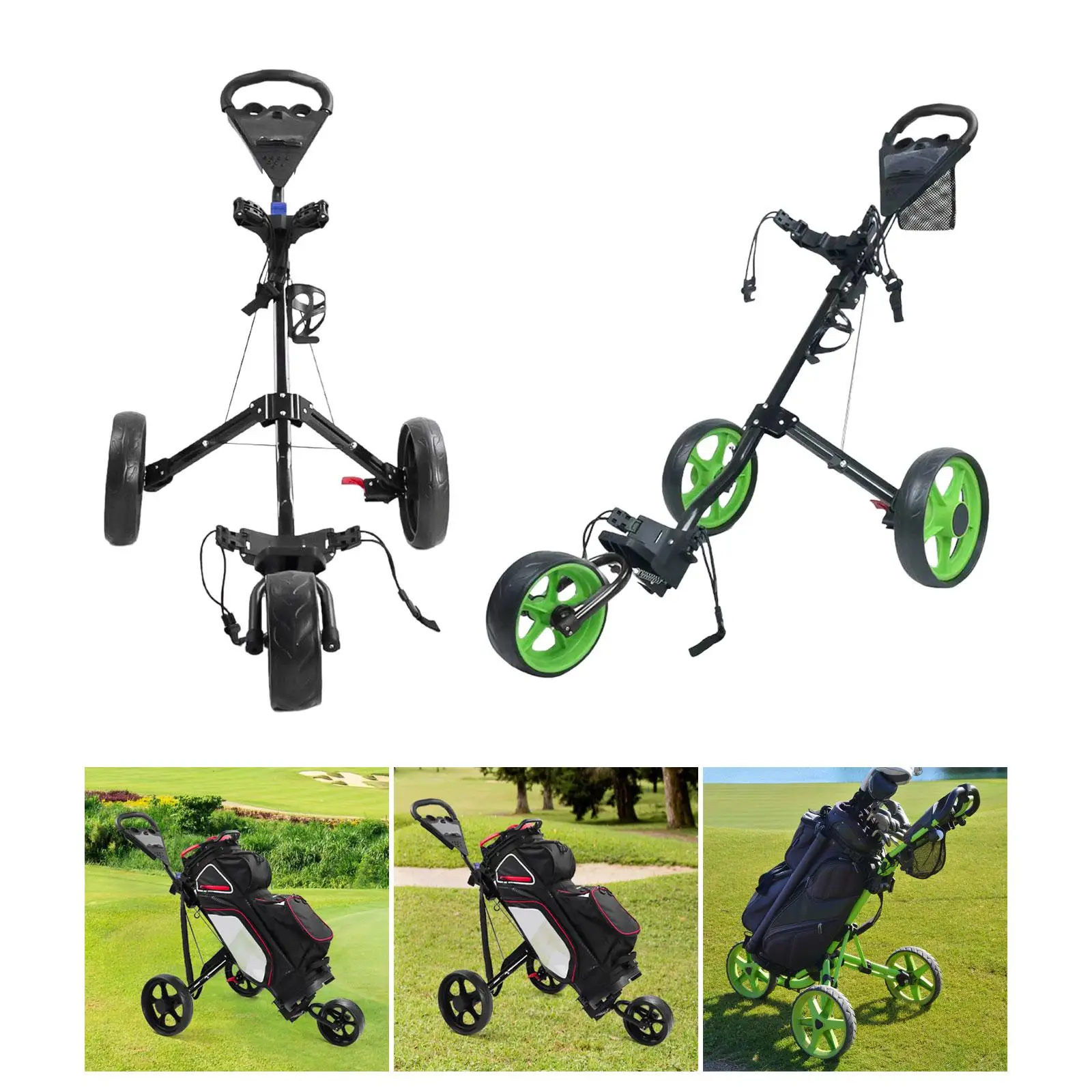 Carrito de tracción para caminar de Golf, carrito Caddy con freno de mano, plegable