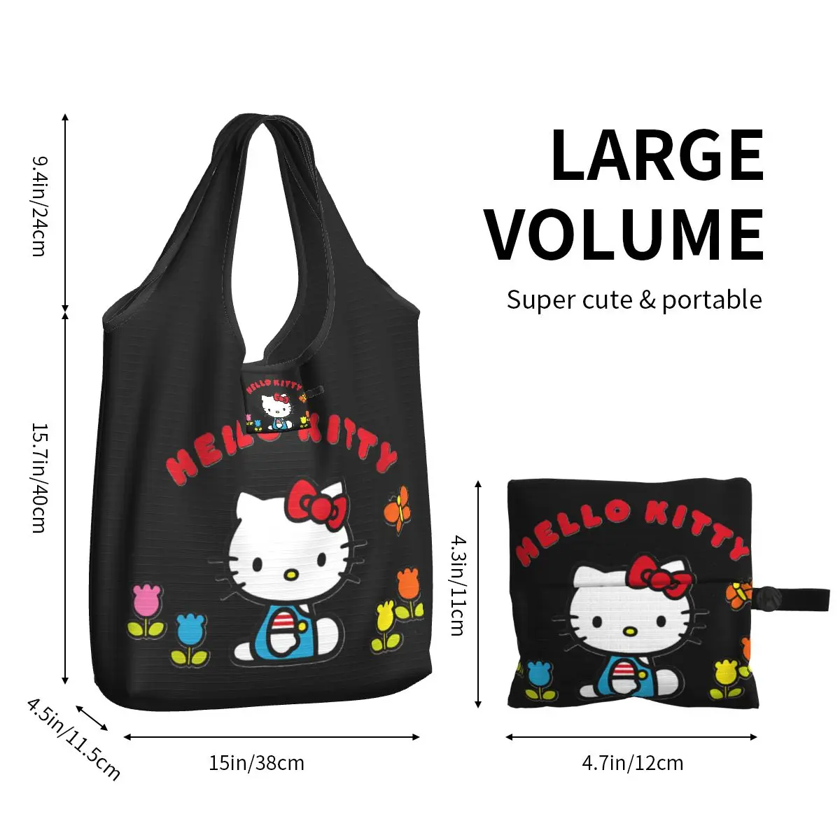 Custom Hello Kitty Cat Groceries Shopping Bags Cute Shopper Tote Shoulder Bag Big Capacity Portable Anime Cartoon Handbag