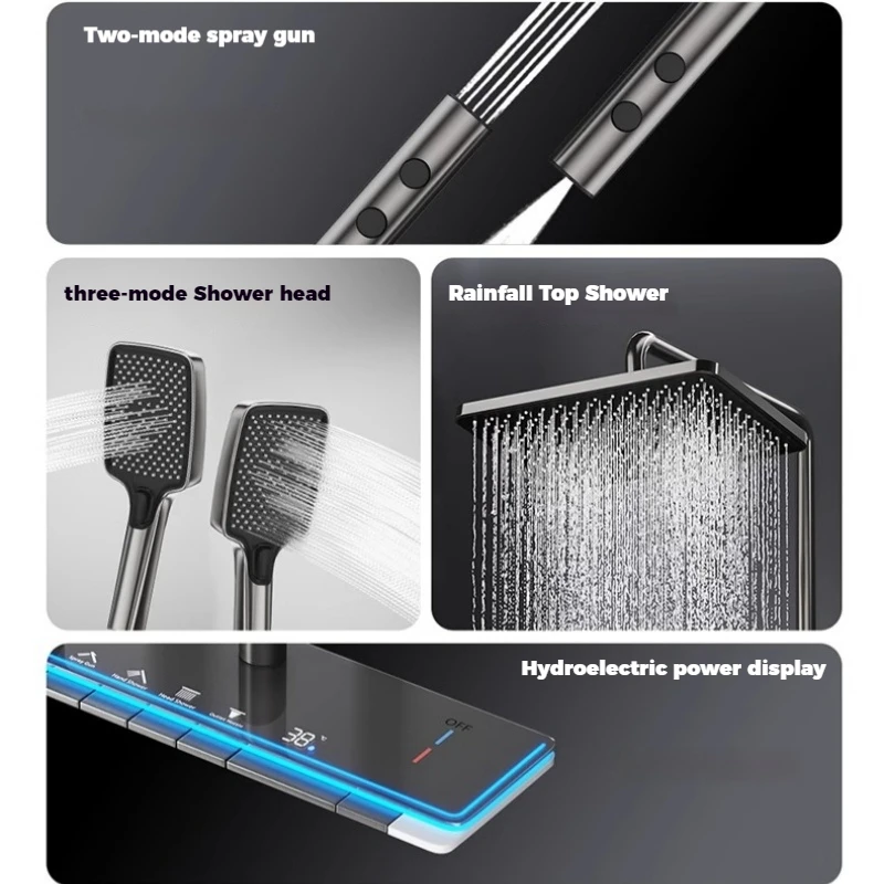 Hot Cold Shower Set Shower Faucet System Set Digital Display Piano Button With Ambient Light Bathroom Faucets Shower Head