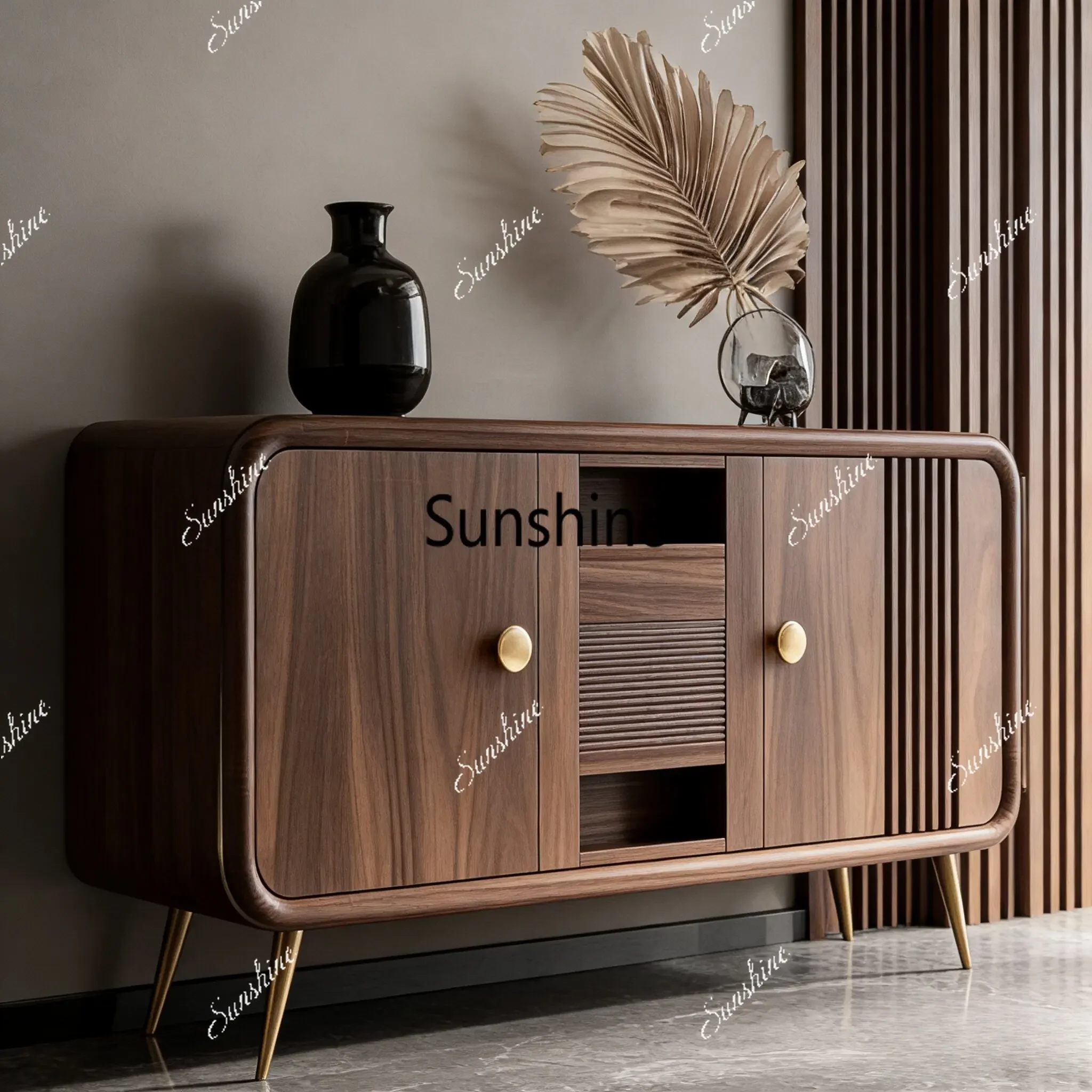 

YSolid wood dining edge, living room storage low cabinet, simple rounded corner design