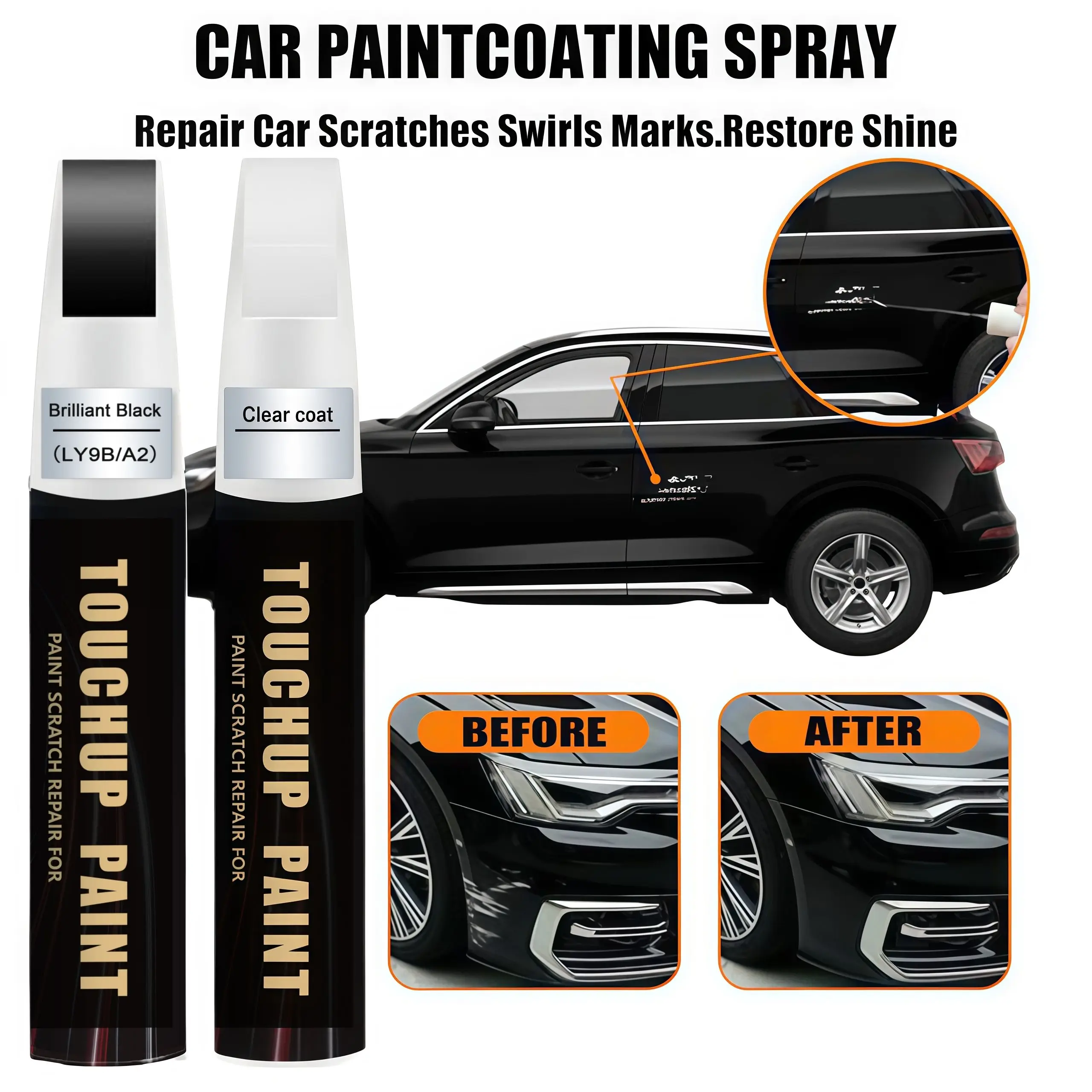 Brilliant Black LY9B/A2 for Audi Touch Up Paint Kit[2K Clear Coat Included],Exact Color Match Touch Up Paint
