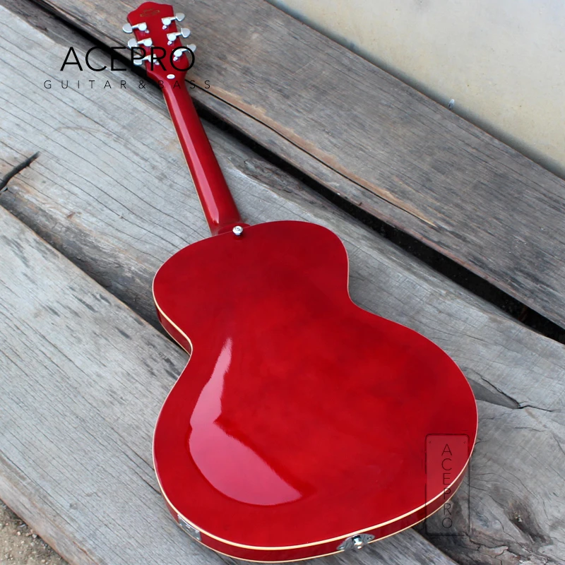 Grote Full Hollow Maple Body Electric Guitars F Holes Transparent Red Color, P90 Pickup Free Shipping Archtop Guitarra