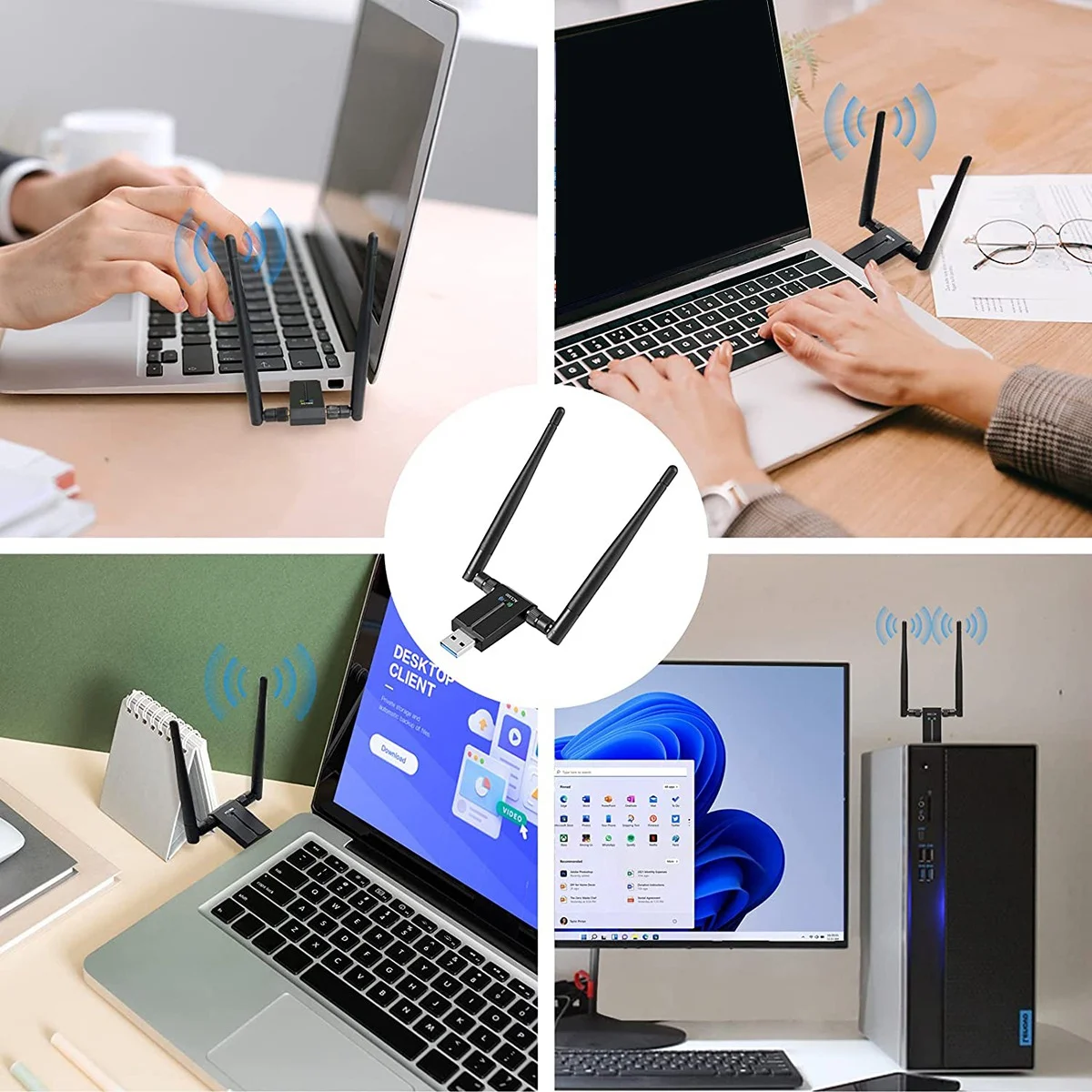 1300Mbps Long Range USB WiFi Adapter for PC Desktop Laptop ,USB Wireless Adapter Dual Band 2.4GHz 5GHz Internet Stick