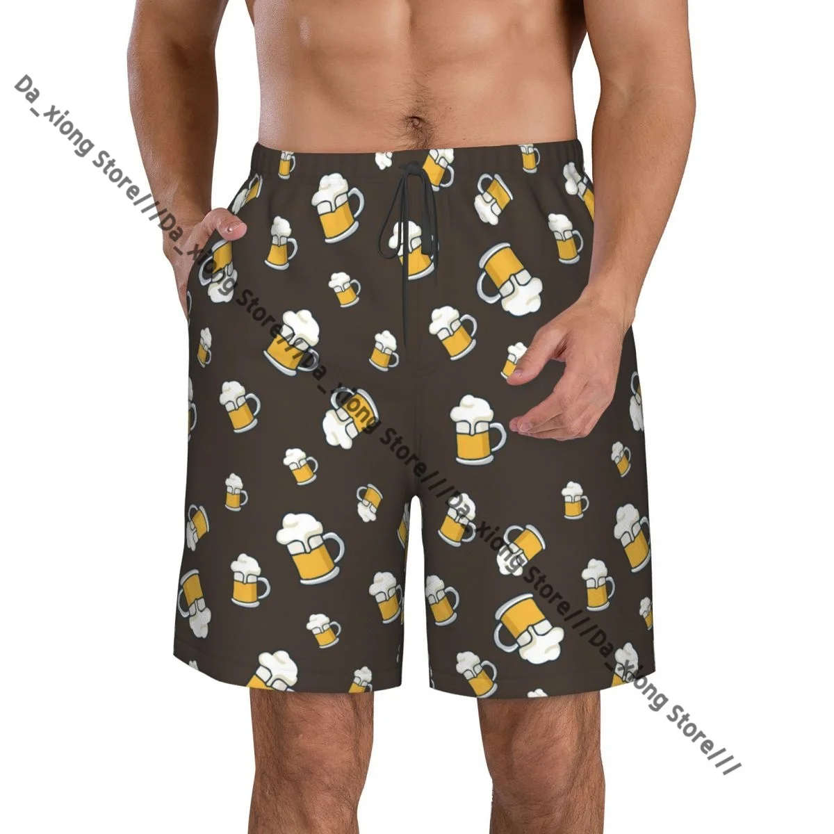 Men Beach Short Quick-drying Swimming Trunk Beer Pattern Swimwear Swimsuit Bathing Shorts