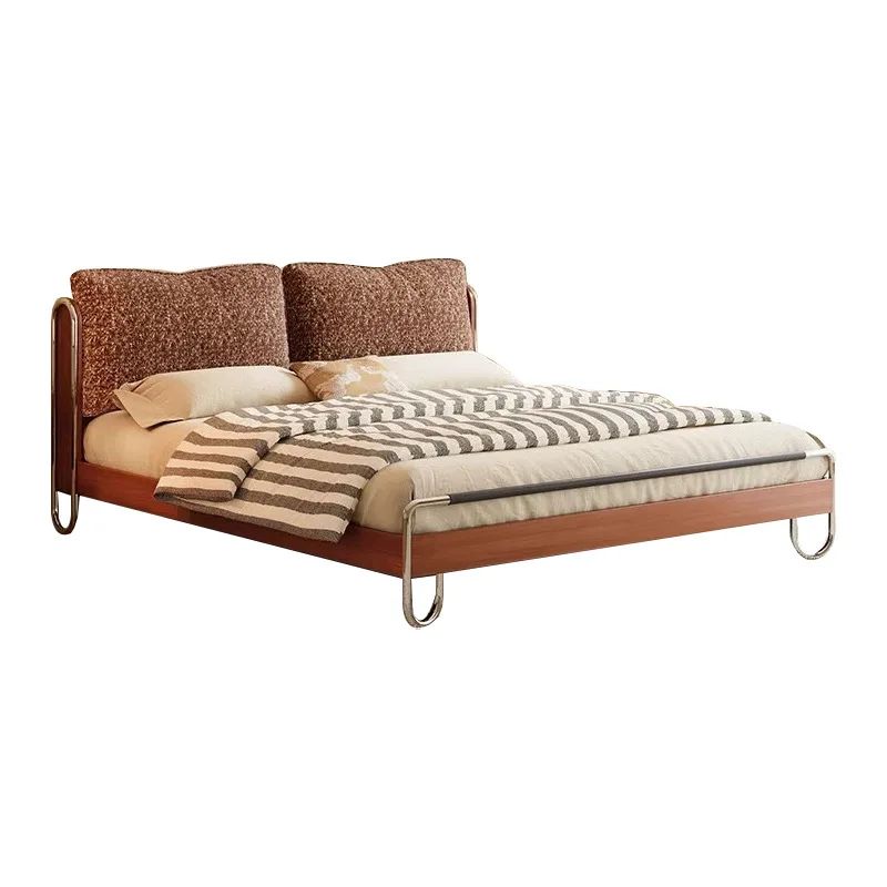 

French retro solid wood bed fabric bed household bedroom antique 1.8m 2025 new master bedroom queen bed