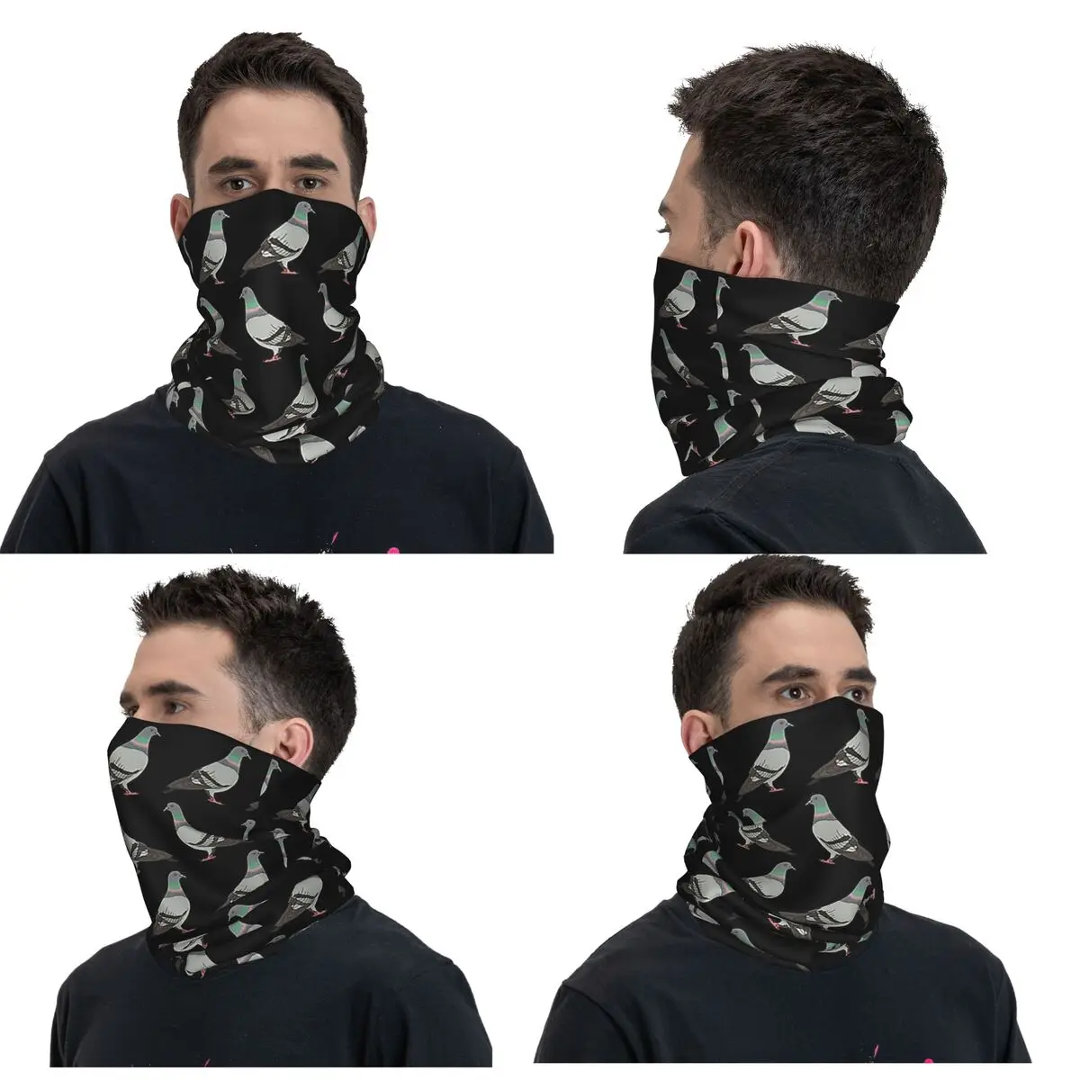 Pigeon Walk , Black Background Bandana Neck Cover Printed Magic Scarf Multifunction Cycling Scarf Running Unisex Adult Windproof image 2