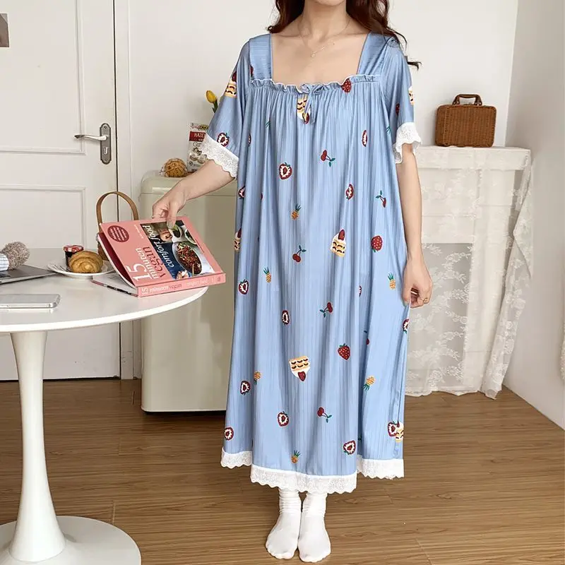 Plus Size 5XL 150kg Summer Night Dress Ice Silk Sleepwear Female Nightgown Women Sleeping Dresses Oversized Night Shirts