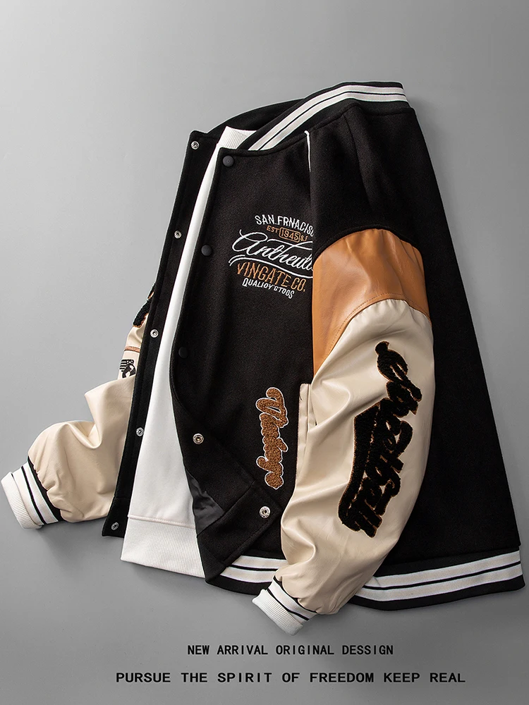 

Американский ретро бейсбольный джет с буквами, мужской весенне-осенний новый тренд, свободный универсальный джинт молодежной синтезации, повседневная одежда