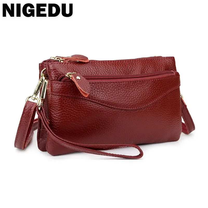 Genuine Leather Women Messenger Bags small Cowhide ladies Clutch wallet Multiple pockets female Shoulder Bags Cell phone purse