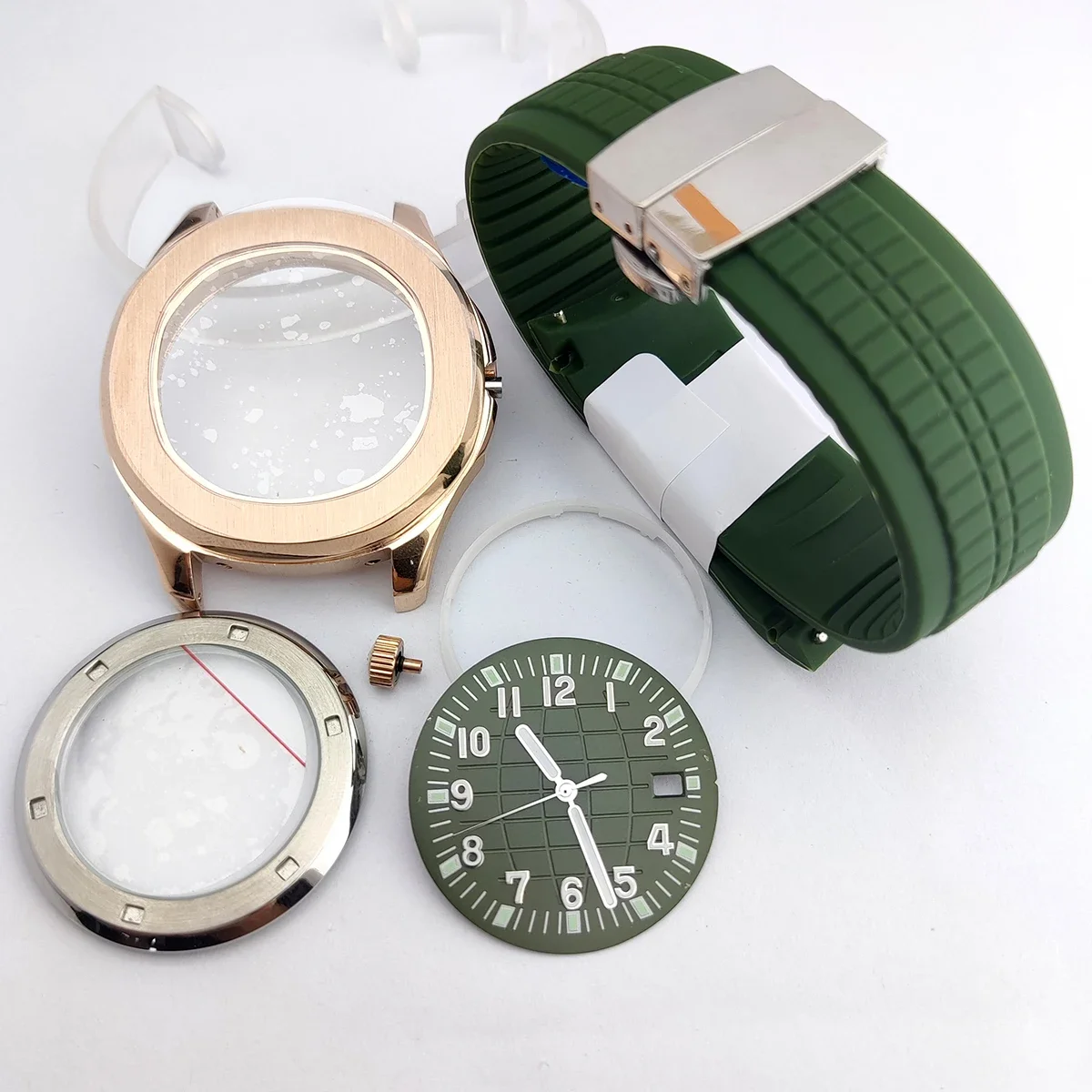 

for AQUANAUT Nautilus NH35 Case Rubber Strap Luminous Watch Dial Hands Transparent Back Accessories NH35 Movement 42mm Case