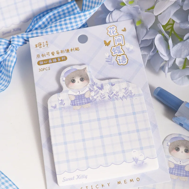 30pcs Sweetheart Cute Cat Series Sticky Notes, Cute Cartoon Cat Message Note Sticky Notes
