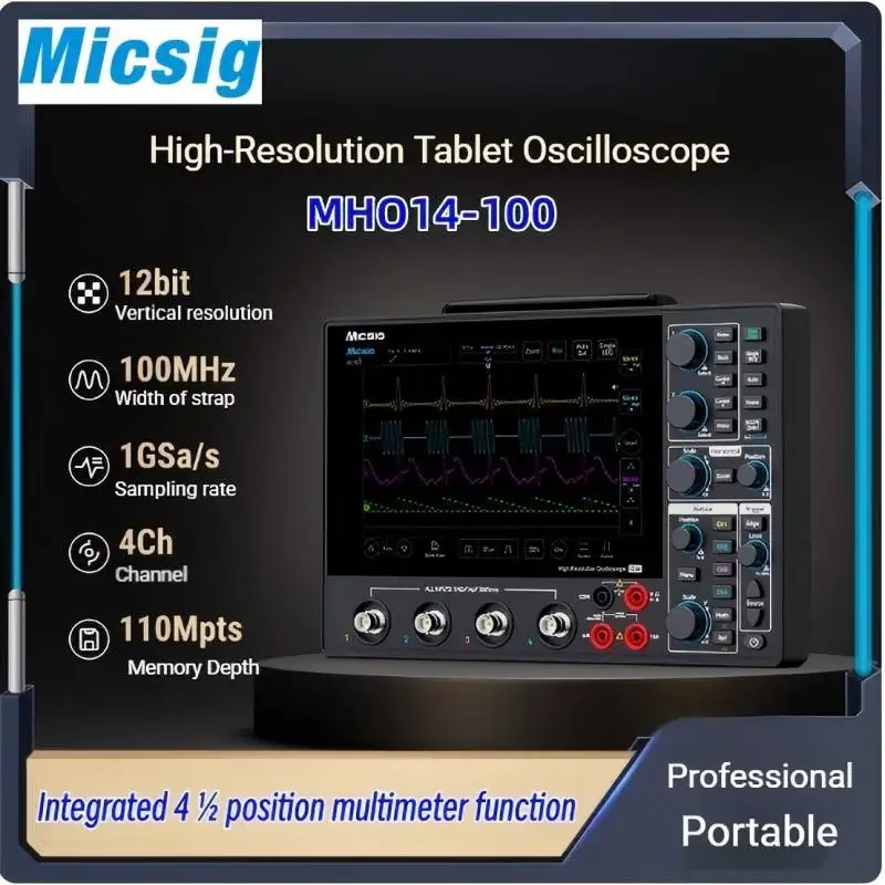 Micsig Multimeter version MHO14-100/MHO14-200 Digital Oscilloscope 4 Channel 100-200Mhz Bandwidth 1GSa/s Sampling Rate