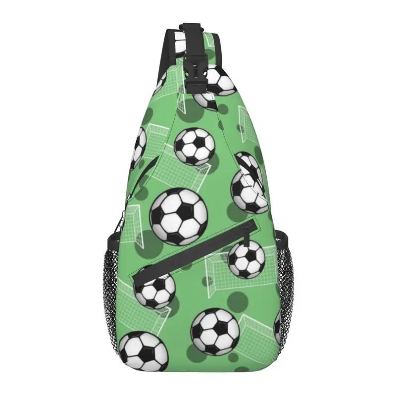 

Soccer Ball And Goal Green Pattern Sling Crossbody Backpack Men Custom Football Shoulder Chest Bag for Traveling Daypack