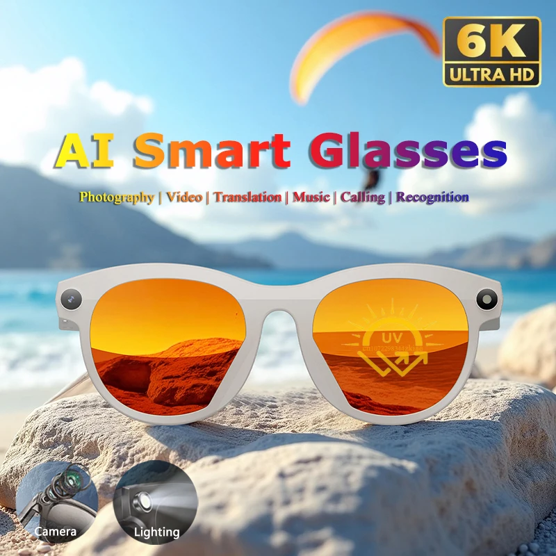 

AI Smart Glasses Multifunctional Camera Bluetooth Calling Voice Assistant Music Player Translation Glasses 6K HD 2020 New