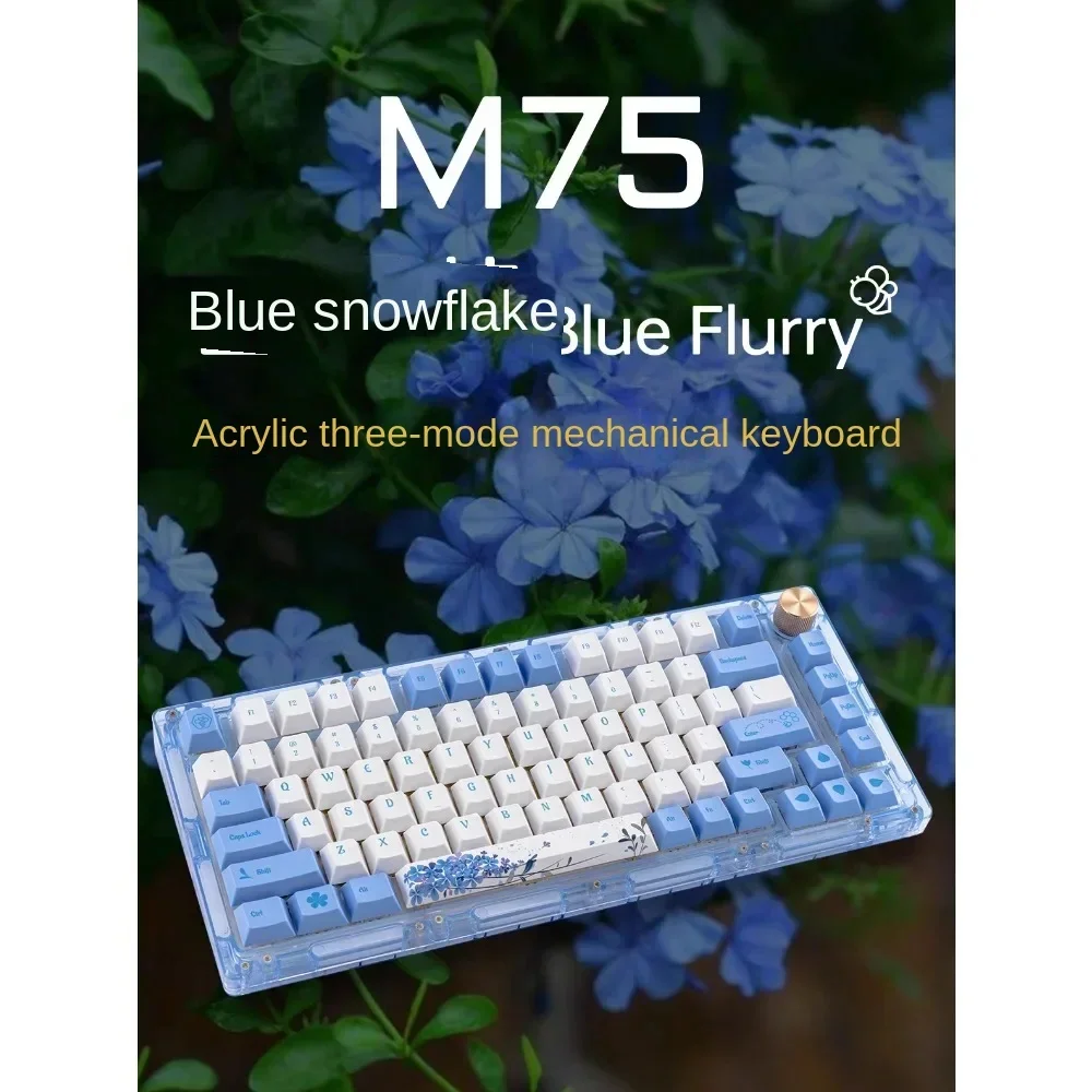 Miel M75 Blue Flurry Acrylic Tri-mode Mechanical Keyboard VIA Gasket Wireless Bluetooth 2.4G Type-c Hot Swap 75% Layout RGB Knob