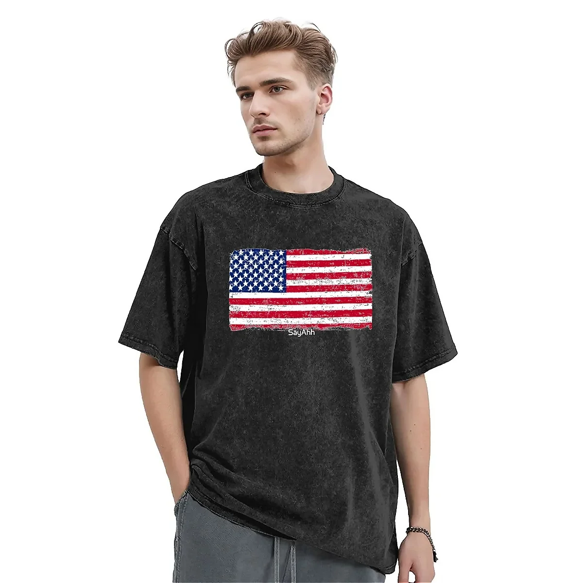 American Flag Washed T Shirt Couple USA Vintage Style Y2K Basic Casual T Shirts Summer Hippie Tee Shirt Print Oversize Clothes