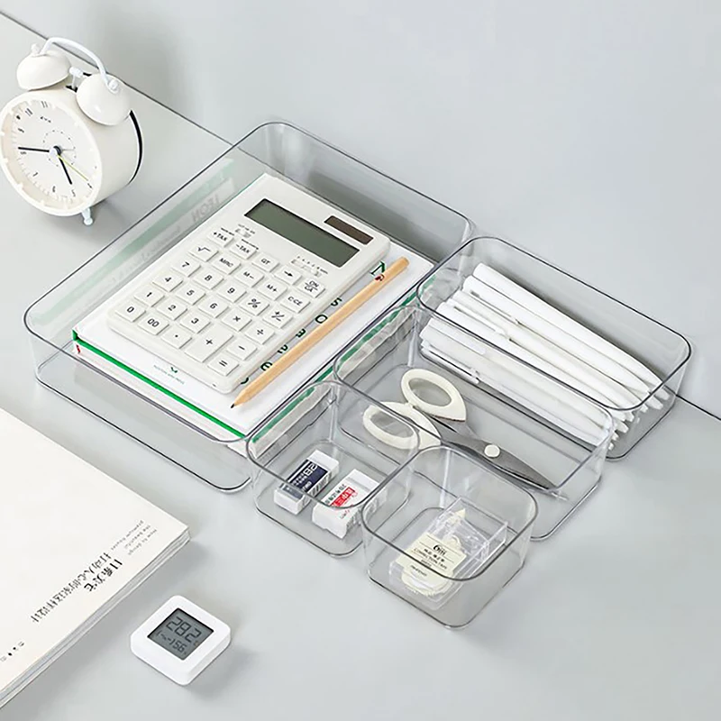 منظم درج شفاف ، صندوق تخزين مقسم ، شفاف ، حمام ، مكياج ، مطبخ ، أدوات مائدة ، صناديق ، قطعة واحدة