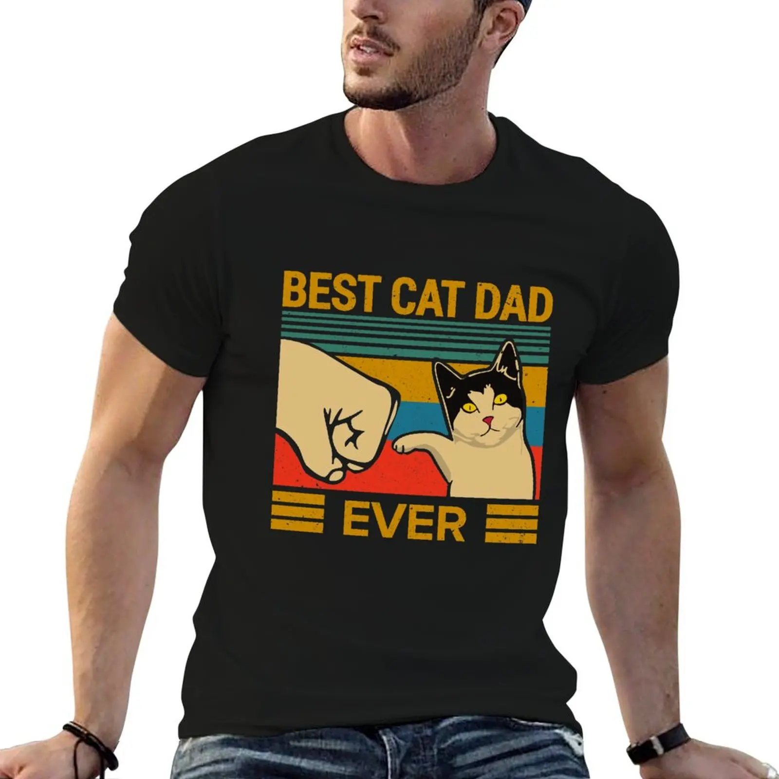 BEST CAT DAD EVER RETRO VINTAGE T-Shirt anime t shirts oversize man t shirts graphic man t shirt heavy cotton T-shirt