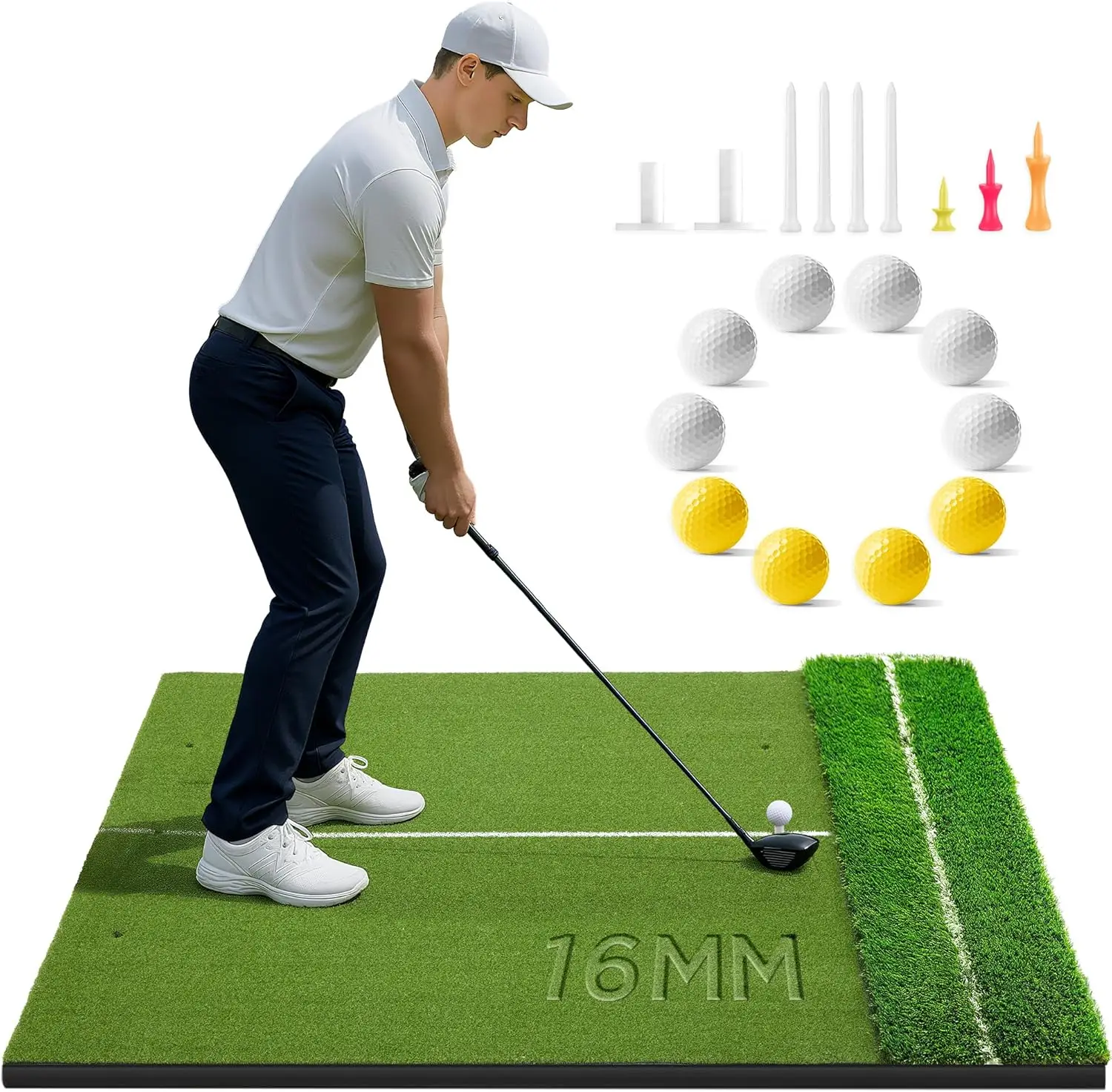 

Golf Mat 5x4ft Dual Turf Hitting Mat with Alignment Aid, Thickened Elite Practice Mat for Indoor Outdoor Use, Chipping Training