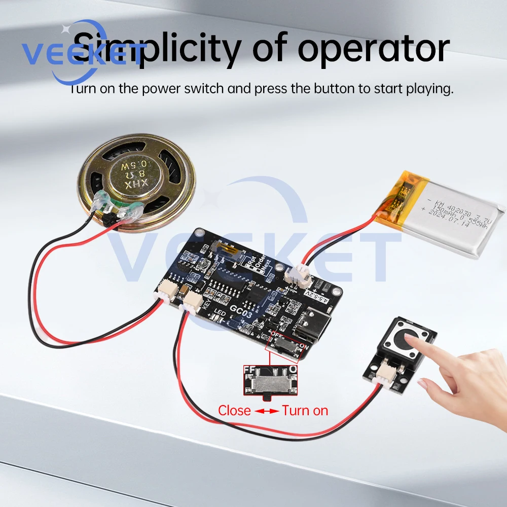 Recordable Sound Module 8M MP3 WAV Button Control Music Voice Player Programmable Board with Speaker for DIY Greeting Card Gift