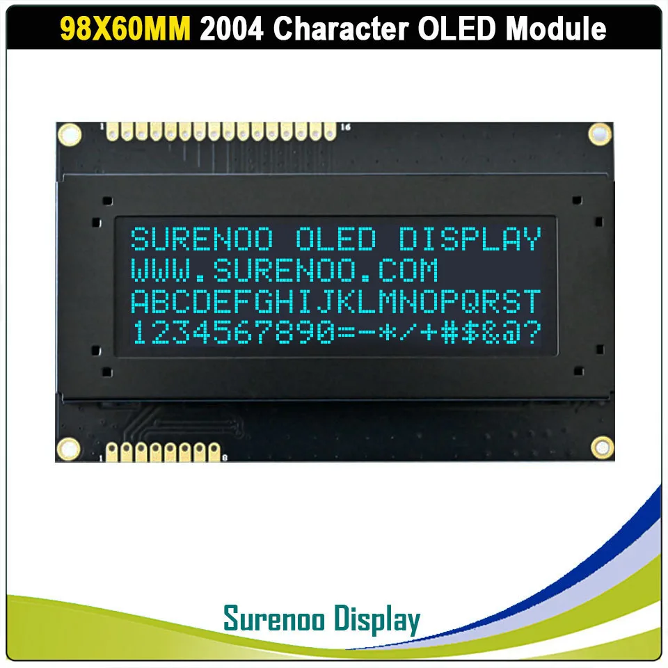 Real OLED Display, 2.89" 2004 204 20*4 COG Character LCD Module Screen LCM build-in US2066, Support Serial SPI IIC/I2C