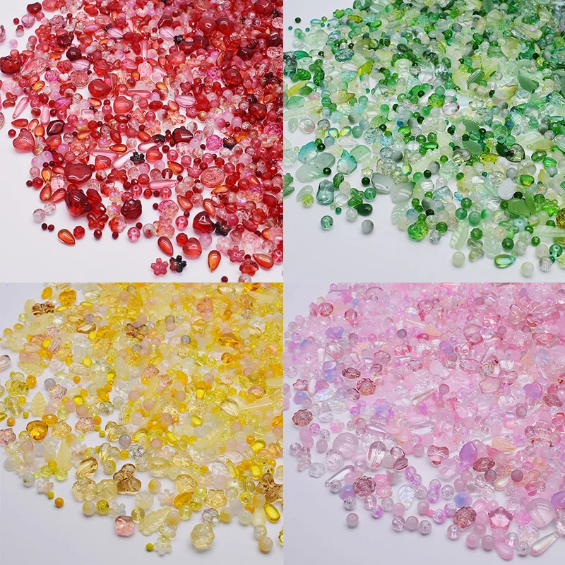 50g/100g/bag About 35 Styles Mix Round Water Droplet Flower Star Heart Butterfly Leaf Glass Beads For Jewelry Making DIY
