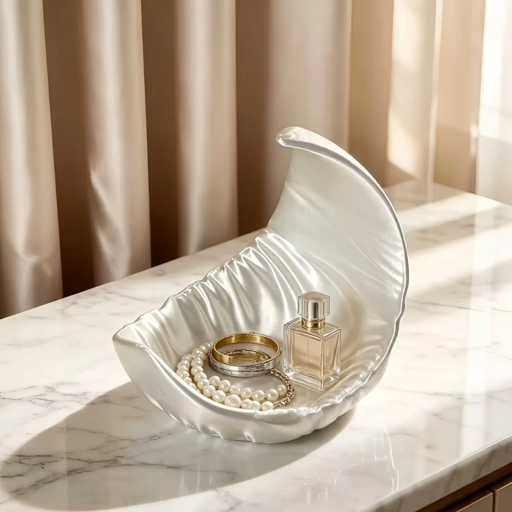 Light Luxury Pearl White Moon Tray Bedroom Entrance Desktop Dressing Table Decoration Decoration Ornament Home Storage Ornament