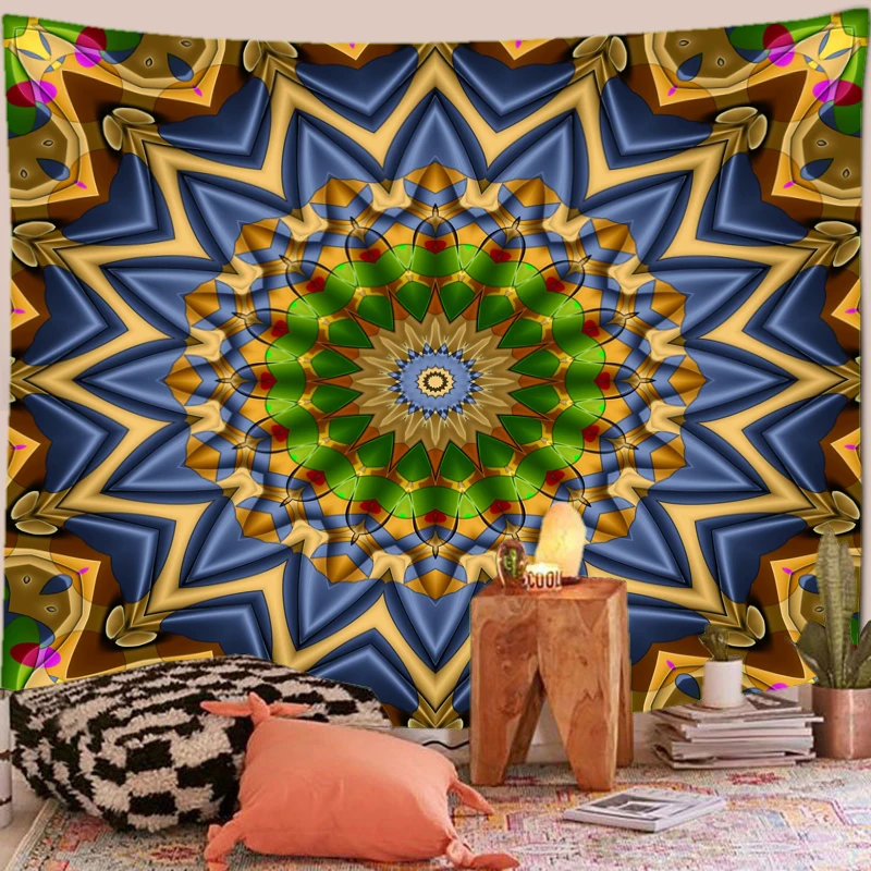 Psychedelic Mandala Print Tapestry Wall Hanging Boho Background Cloth Hippie Tapiz Home Dorm Bedspread Rug Decor