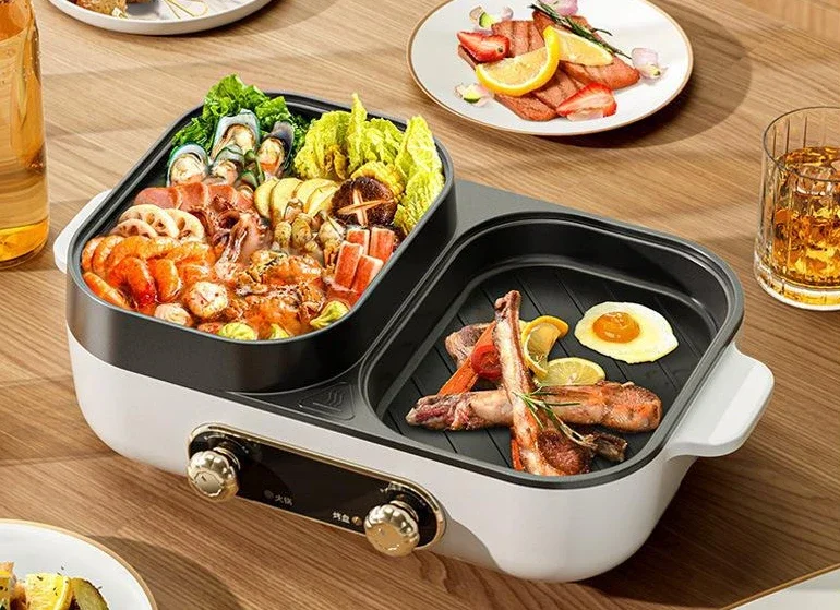 Hotpot barbecue integrated pot, multifunctional barbecue machine, instant roasted smokeless electric grill plate