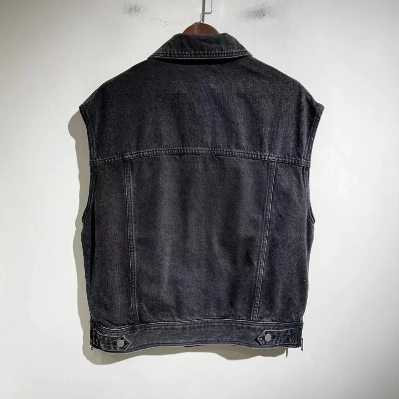 2023 New High Street Retro Washed Zipper Paneled Denim Jacket Windbreaker Street Jacket Technology Clothing Men and Women