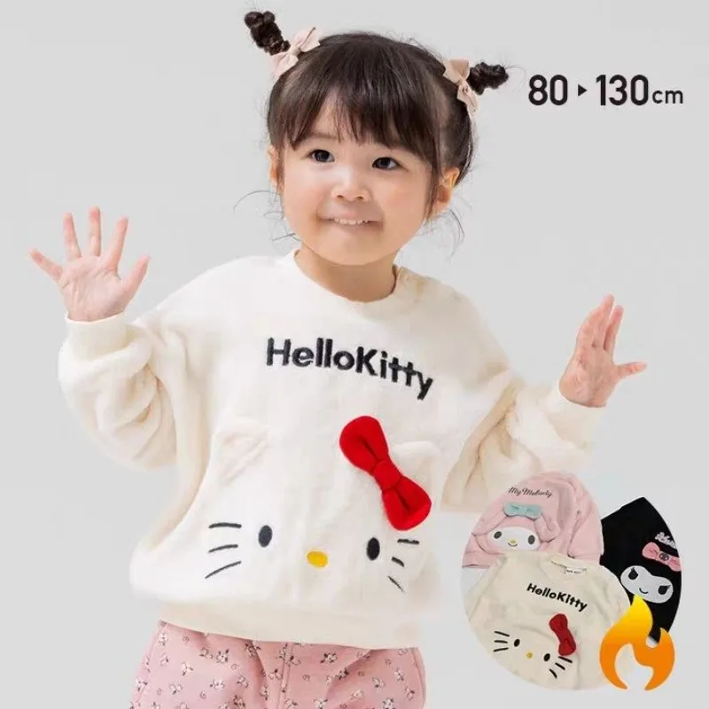 

Kawaii Kuromi My Melody Cinnamoroll Hello Kitty Sanrio Student Cute Cartoon Plush Hoodie Children Warm Sportswear Gift for Kids