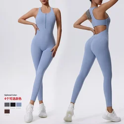 Bodycon kombinezony zamek kobiety Streetwear kombinezon sportowy Lady joga jednoczęściowa bielizna modelująca seksowne ubrania do ćwiczeń Fitness Romper na siłownię