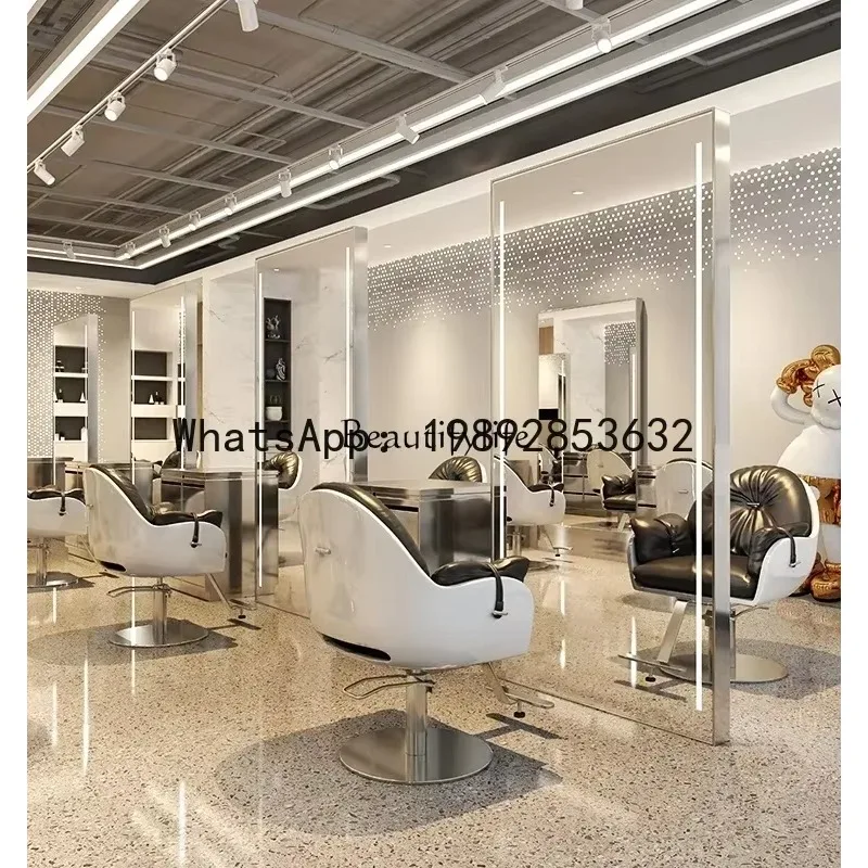 CC .Barber Shop Dressing Table Beauty Salon Floor Double-Sided LED Wall-Mounted Hair Salon Hot Dyeing Large Mirror