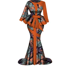 Women African Wax Print Two Piece Outfits Set 2025 Bazin Riche Elegant African Traditional Clothing Dashiki Top and Skirt WY3792