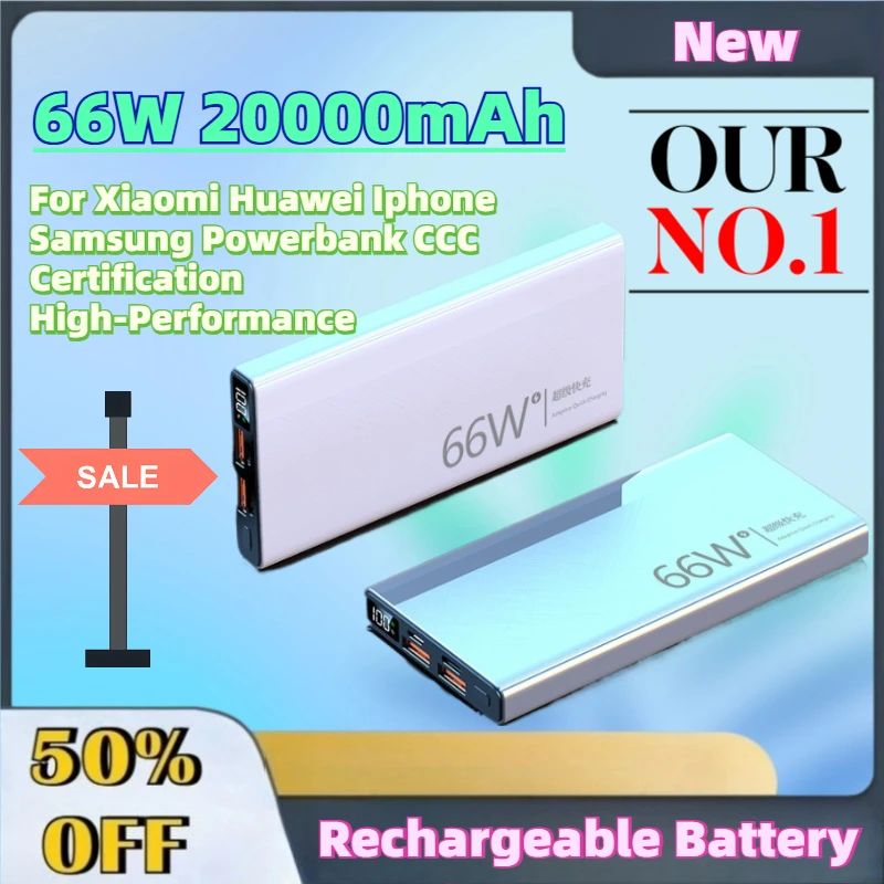 

Large Capacity Grade A 66W 20000mAh Power Bank for Xiaomi Huawei Iphone Samsung Powerbank CCC Certification High-Performance