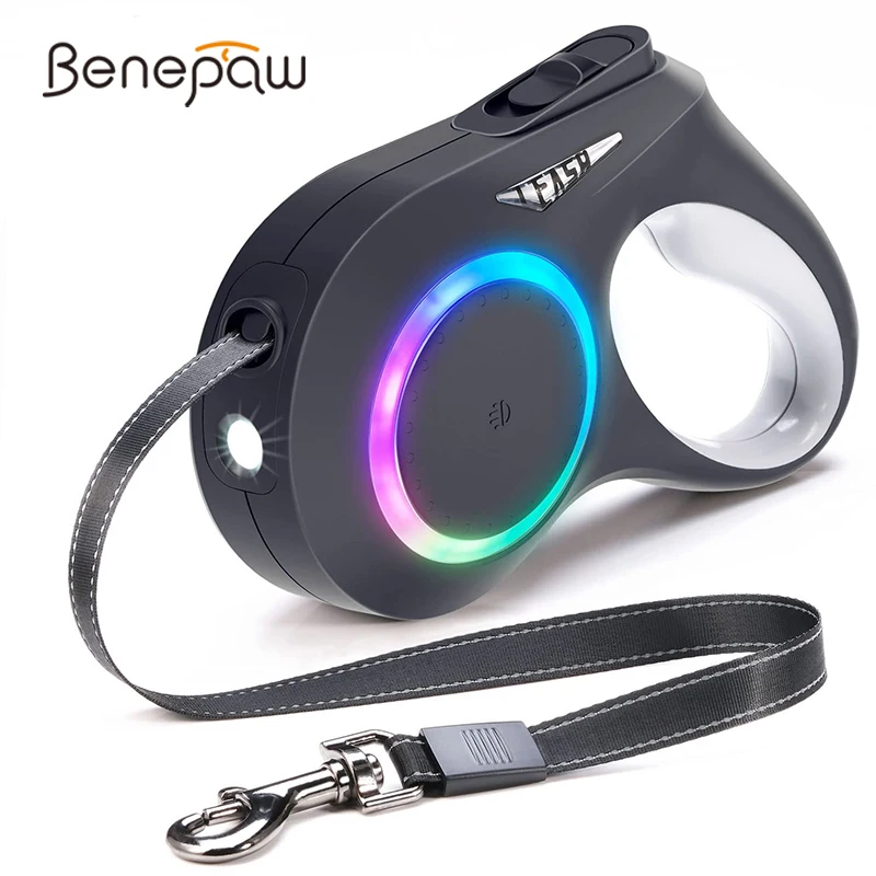 

Benepaw LED Light Retractable Dog Leash Rechargeable No Tangle Anti Slip Handle Puppy Pet Lead For Small Medium Dogs 5m/16.4ft