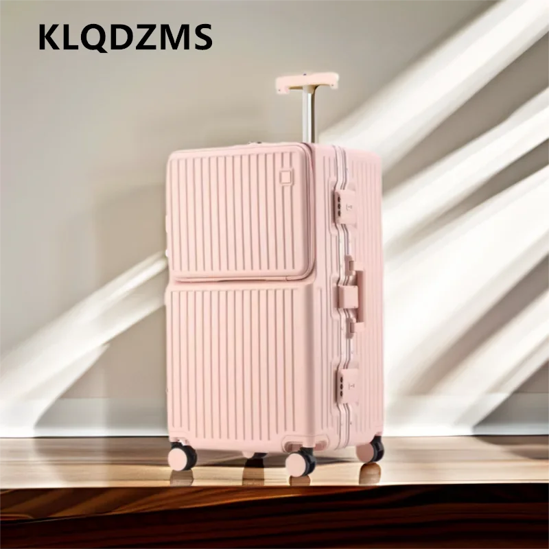 KLQDZMS USB Charging Suitcase Front Opening Aluminum Frame Trolley Case Large Capacity Password Box 26