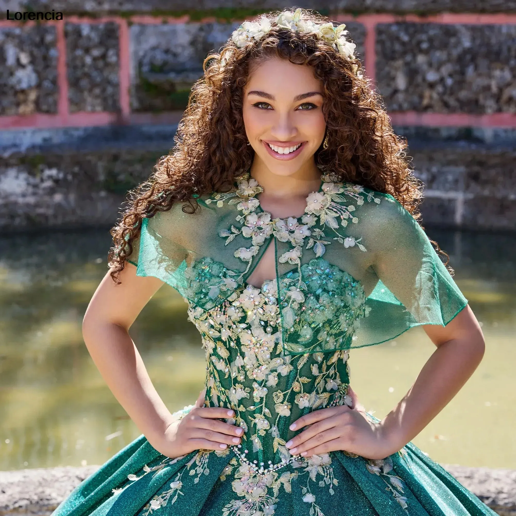 Lorencia-vestido De quinceañera Lalic púrpura, 3D vestido De baile con flores, apliques De cuentas con capa, dulce 16, 15 Años, YQD697, 2024