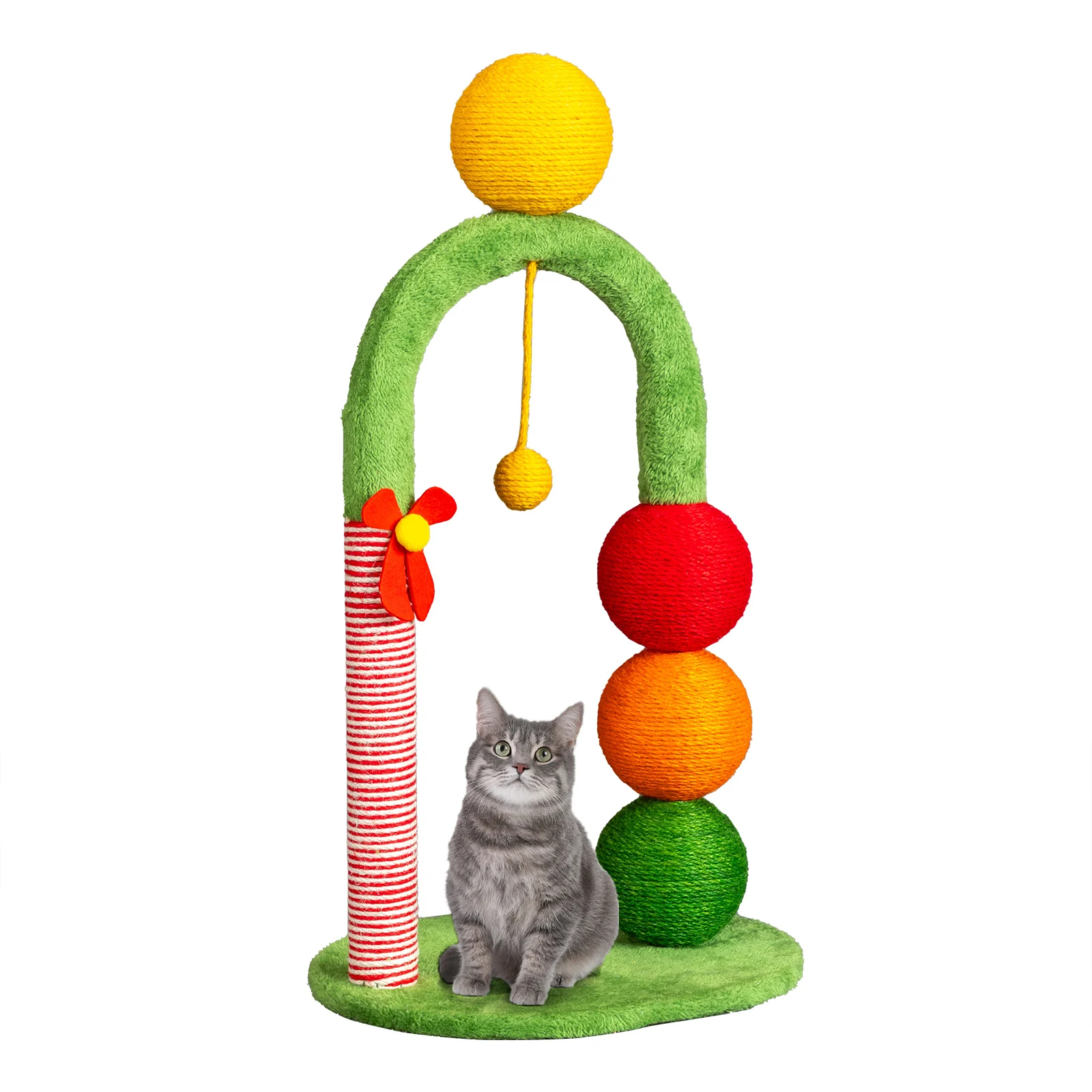 

OEM ODM Festive Cat Arch Scratching Post 100% Natural Sisal Cat Tree with Interactive Balls for Indoor Kittens