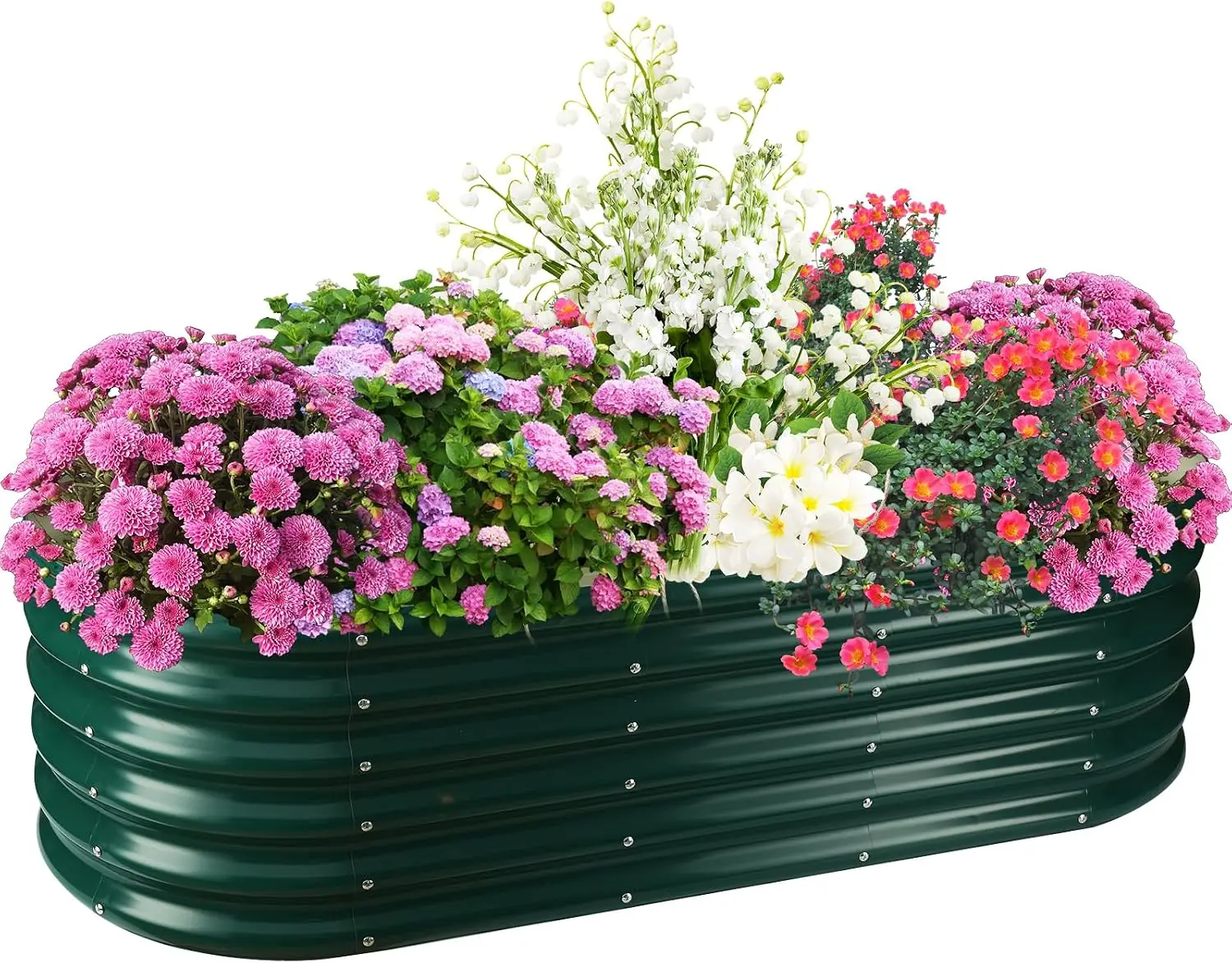 17" Tall Oval Metal Raised Garden Bed 5x2ft - Durable Planter Box for Vegetables, Flowers, Succulents (Dark Green)