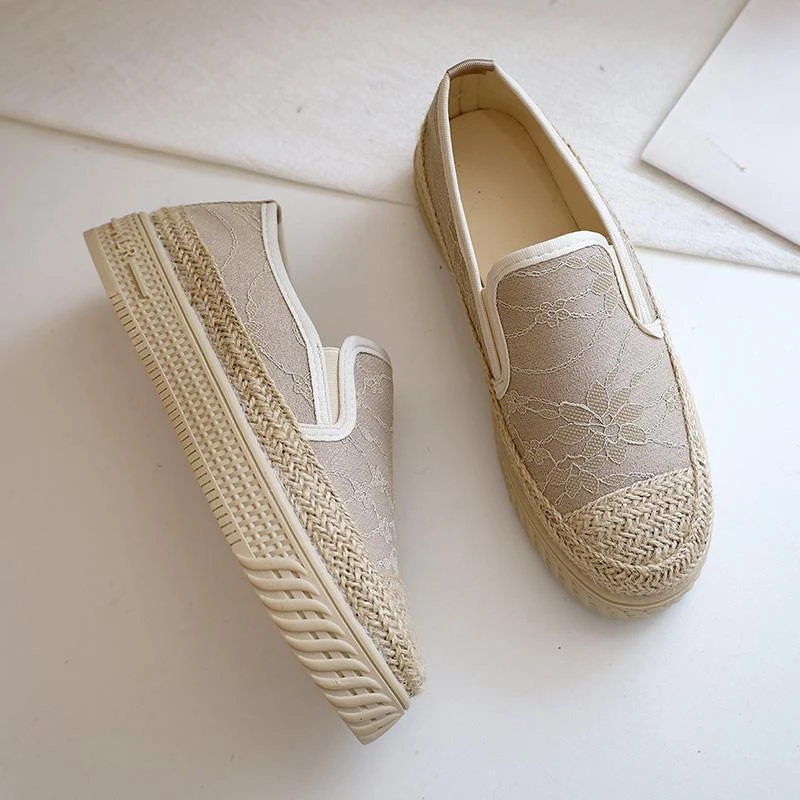 Women\'s Shoes Espadrilles White Female Footwear Loafers Round Toe Cotton Y2k Fashion Stylish And Low Price Spring Shoe A H