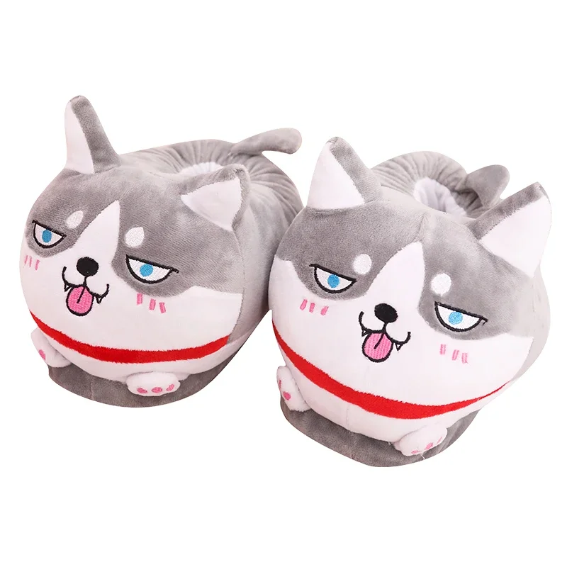 Three-layer Quilted Thick Cotton Slippers Lovers Husky Winter Female Cute Cartoon Warm Home Cotton Shoes Men's Bag Heel